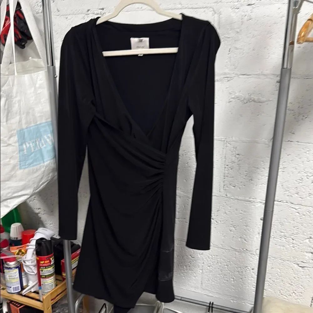 Cinq a Sept Black Ruched Wrap Dress - Size Medium - Like New - Long Sleeve Dress